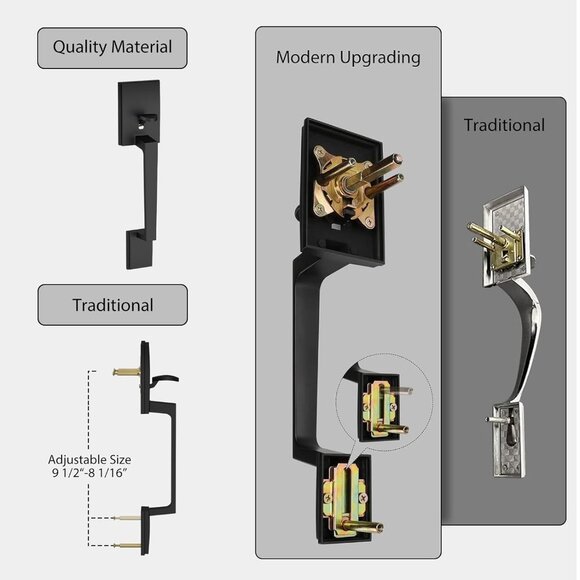 Matte Dark Metal Reversible Right Left Front Door Lever Entryway Entry Handle - Picture 3 of 4